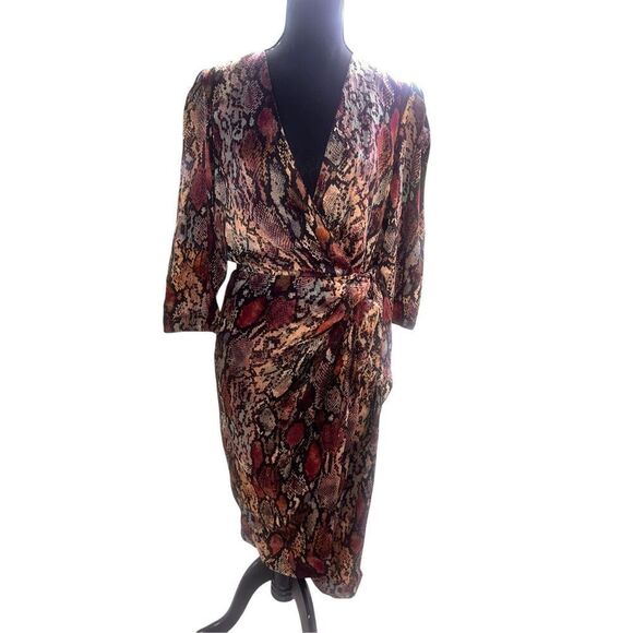 REBECCA TAYLOR woman’s 10 Snakeskin Print 100% Silk Wrap Dress career - Picture 2 of 10